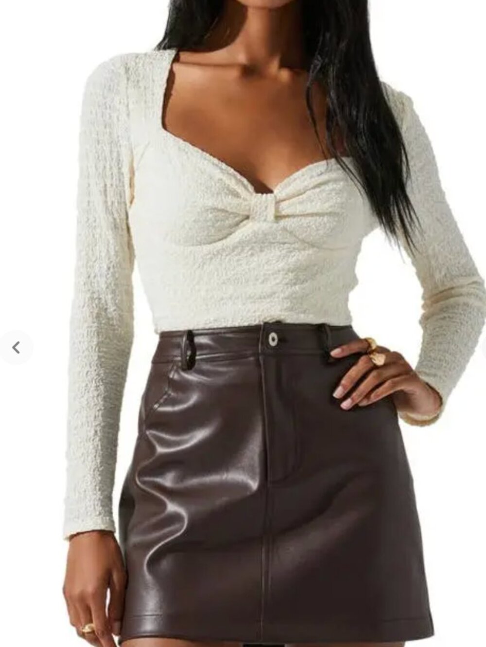 ASTR The Label Cream Textured Ruched Long Sleeve Top XS